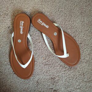 Flat Brown Sole White Strap Sandals